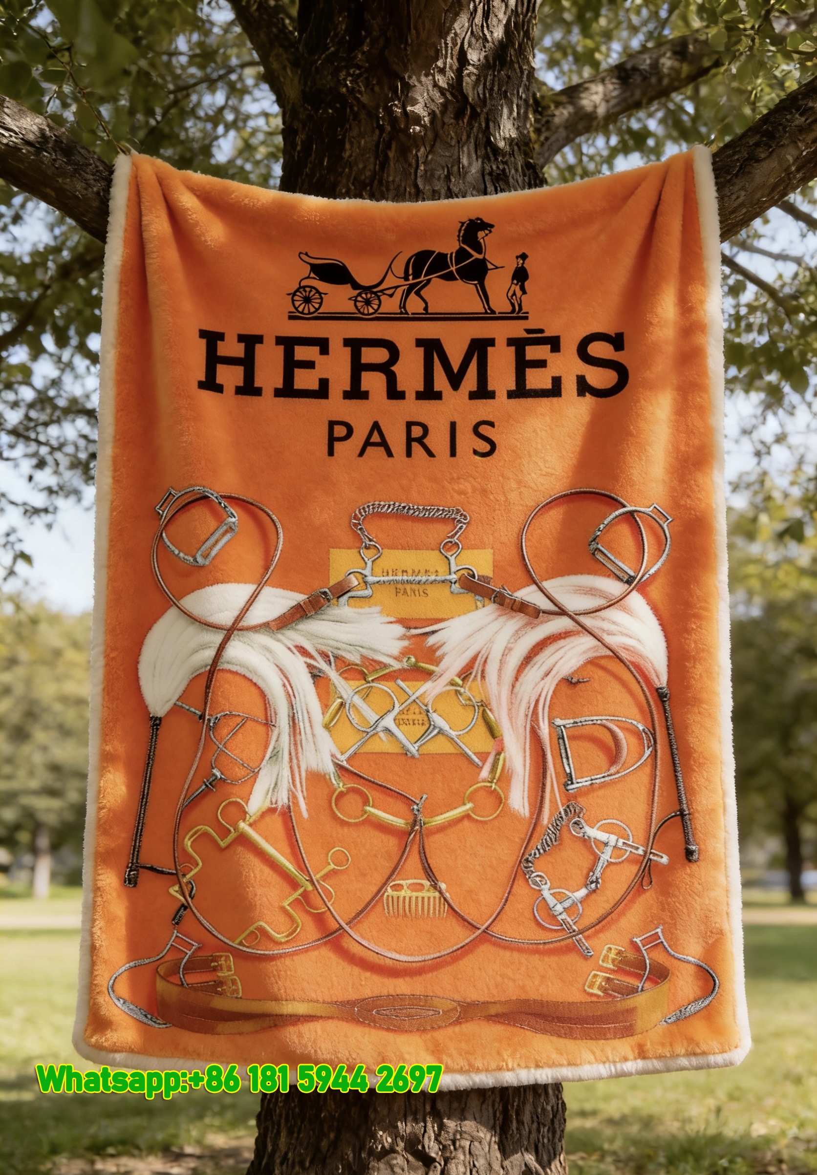 Luxury Hermès Equestrian Tack Art Flannel Sofa Throw Blanket IMG_4920
